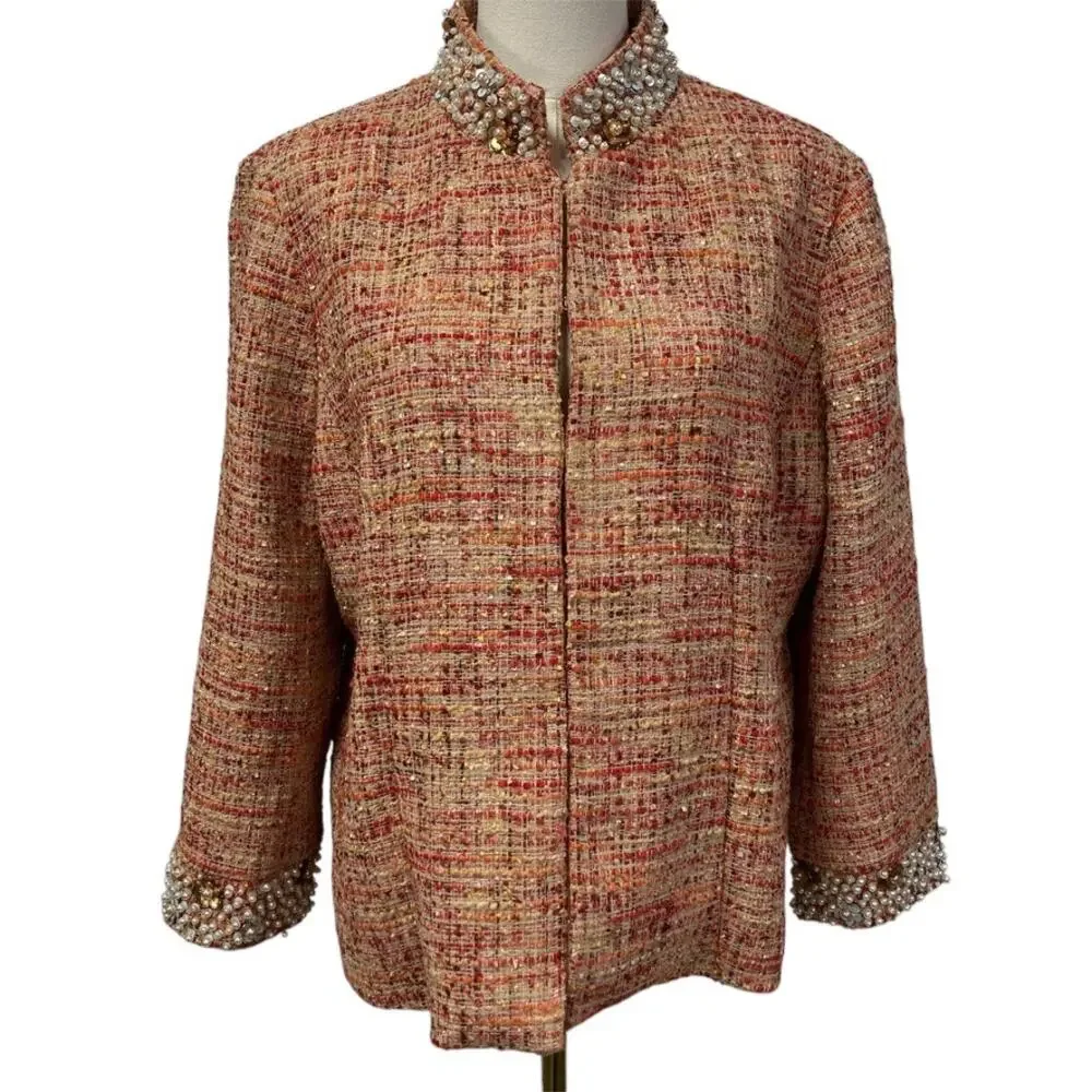 Chico's‎ Embellished Tweed Jacket Womens 12 Career Artsy Spring Career Preppy